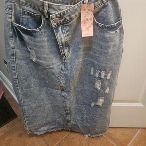 Distressed Blue Denim Skirt